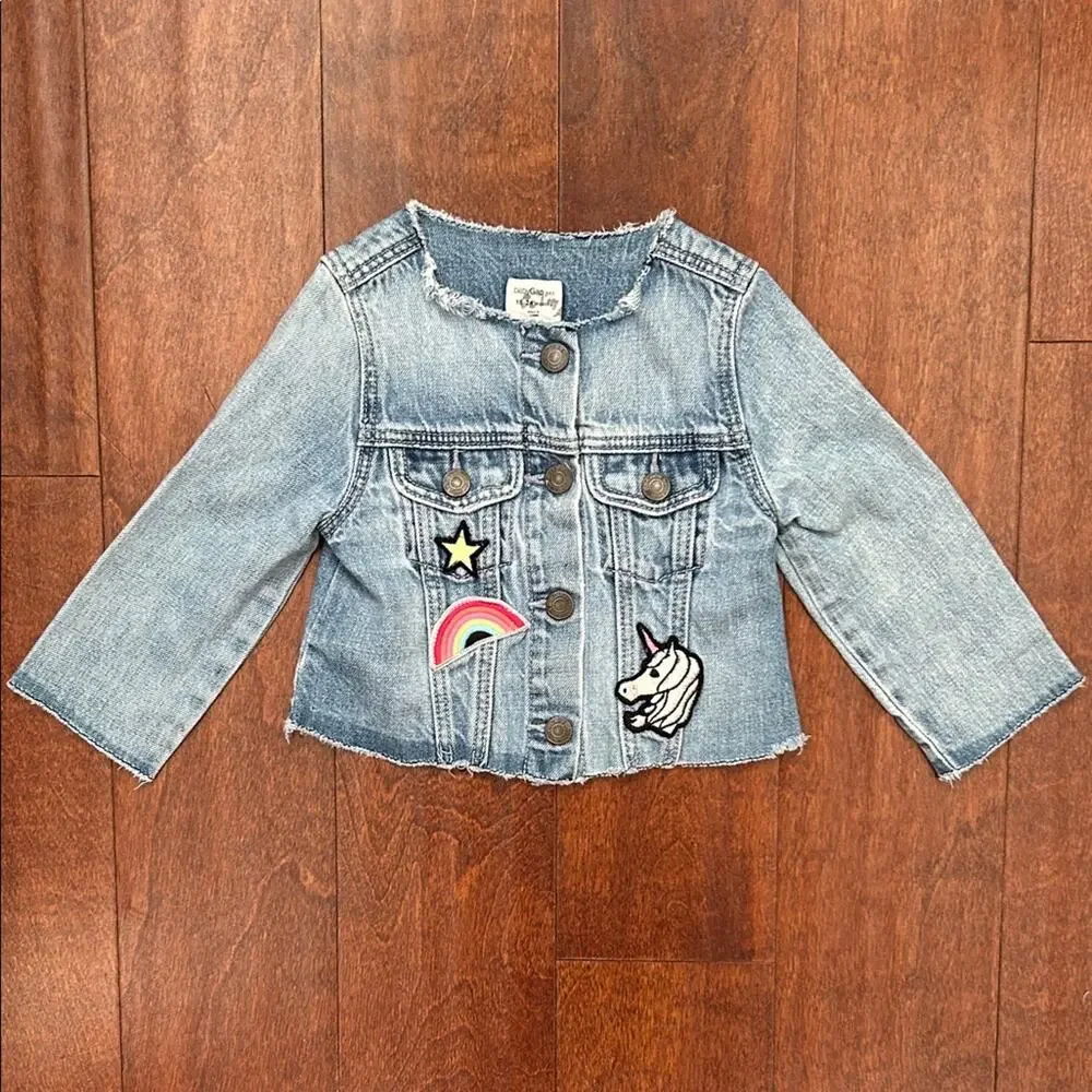 GAP Light Blue Kids Jean Jacket with Fun Patches, Size 18-24 Months